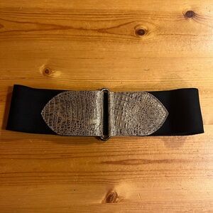 Domallo by Rina Dinarsky Black Gold Animal Print Wide Waist Belt Adjustable Buc…